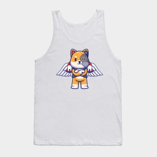 Cute Shiba Inu Robot Cyborg With Wing And Rocket Cartoon Tank Top